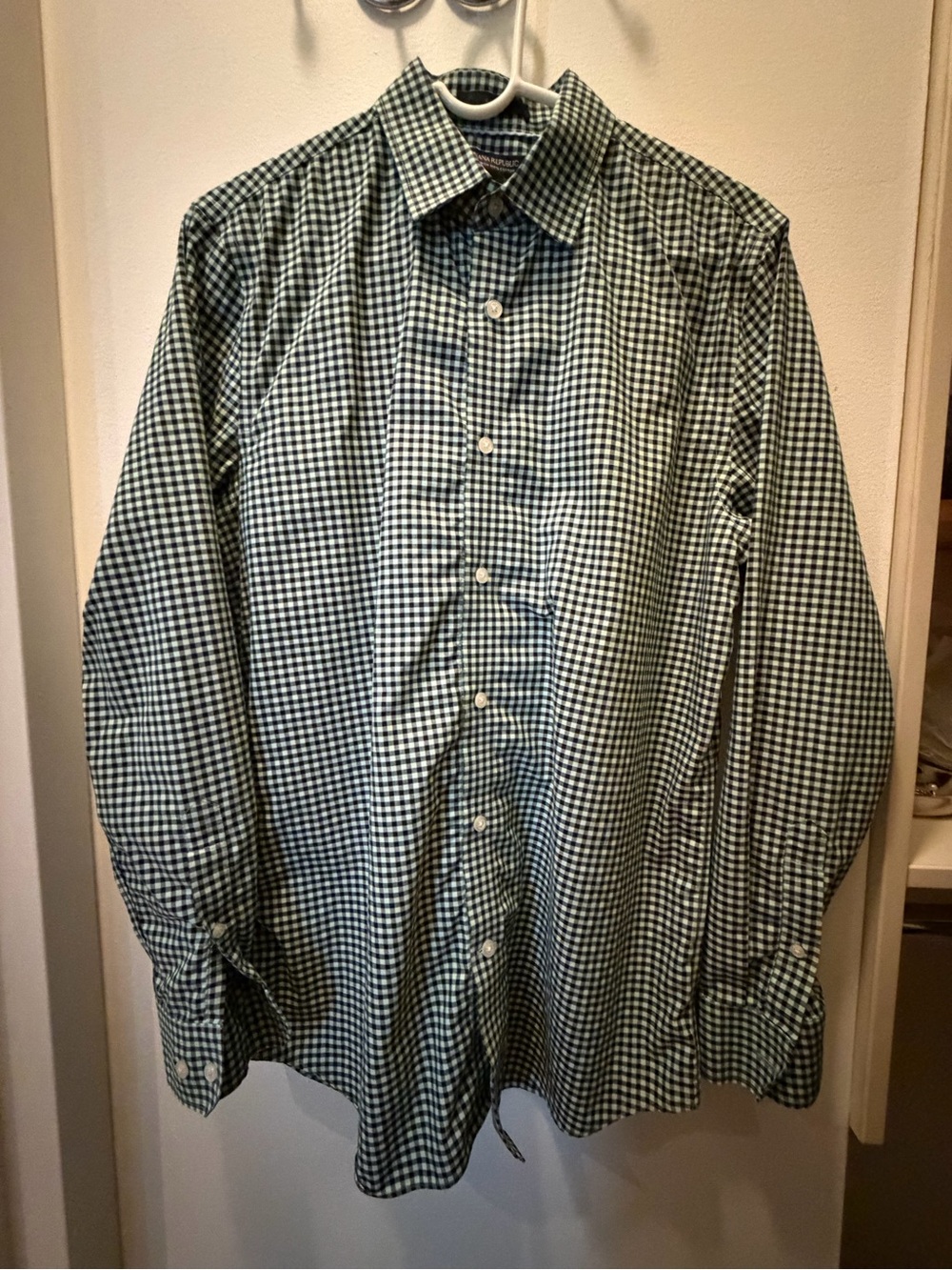 Banana Republic Green and White Gingham Dress Shirt